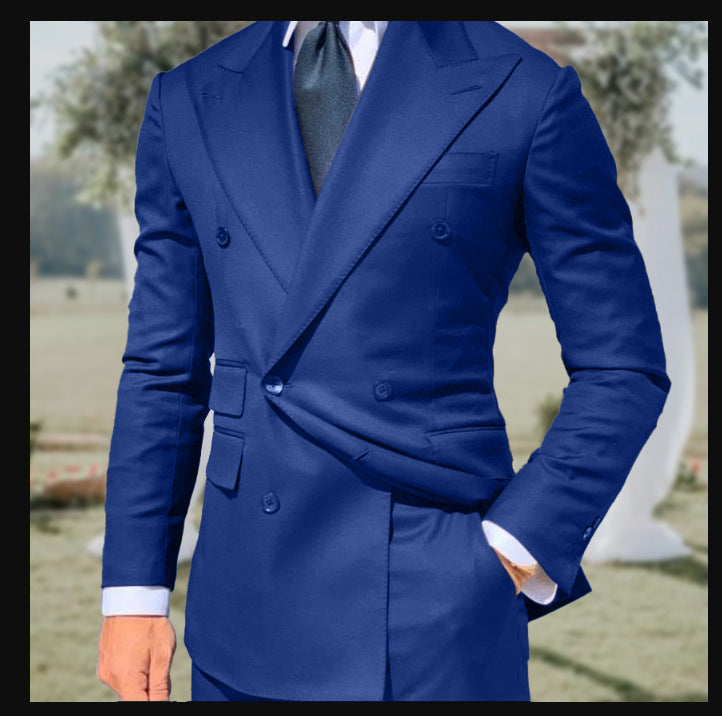 Nordic Flair Mens Slim Fit Double Breasted Wool Blend Blazer With Peak Lapel For Formal Cut