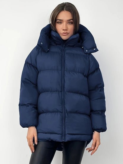 Quilted Mid-Length Coat Unisex Insulated Warmth With Thick Cotton-Polyester Fill For Winter