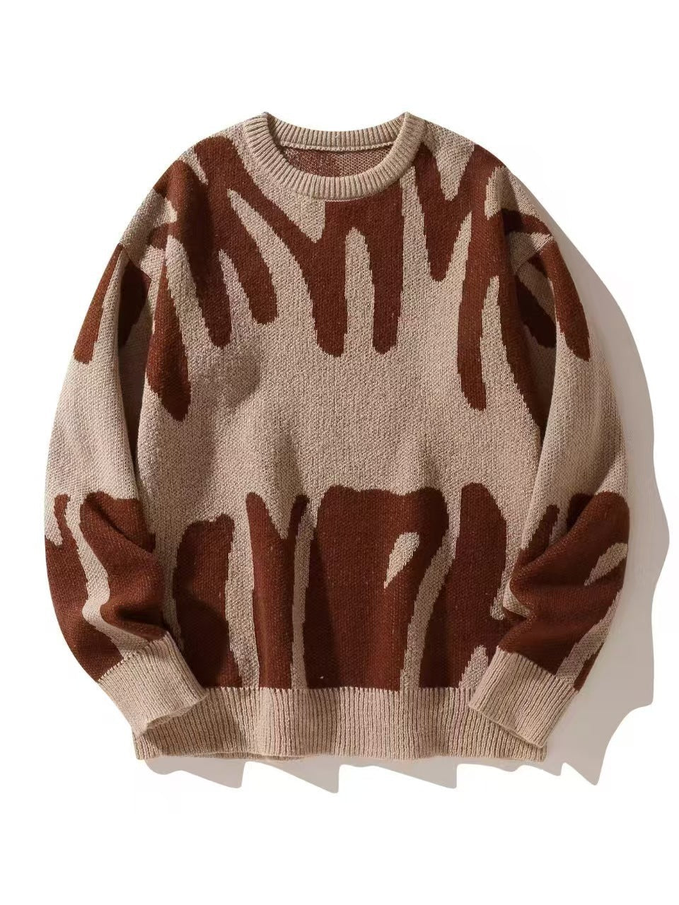 Women's Knit Sweater – Relaxed Fit – Wool Mix – Jacquard Pattern – Round Neck – Long Sleeves