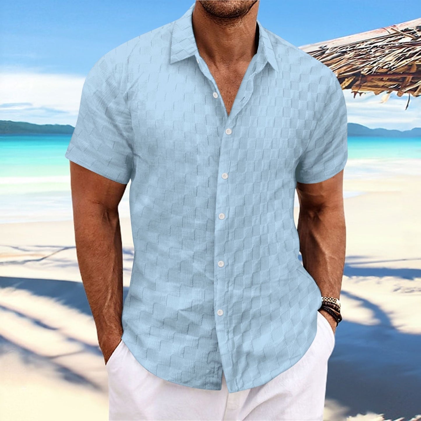 Nordisk Flair Men’s Casual Shirt Regular Fit Textured Weave Short Sleeve Breathable Cotton Blend