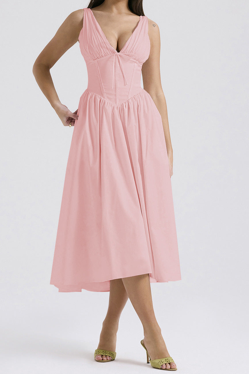 Dress for women – A-line fit – Sleeveless – V-neckline – Floral print – Midi length