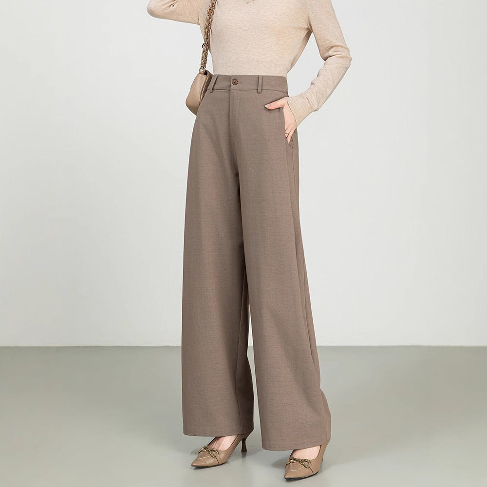 Women's Pants – High Waist – Wool-Cotton Blend – Loose Fit – Formal Look