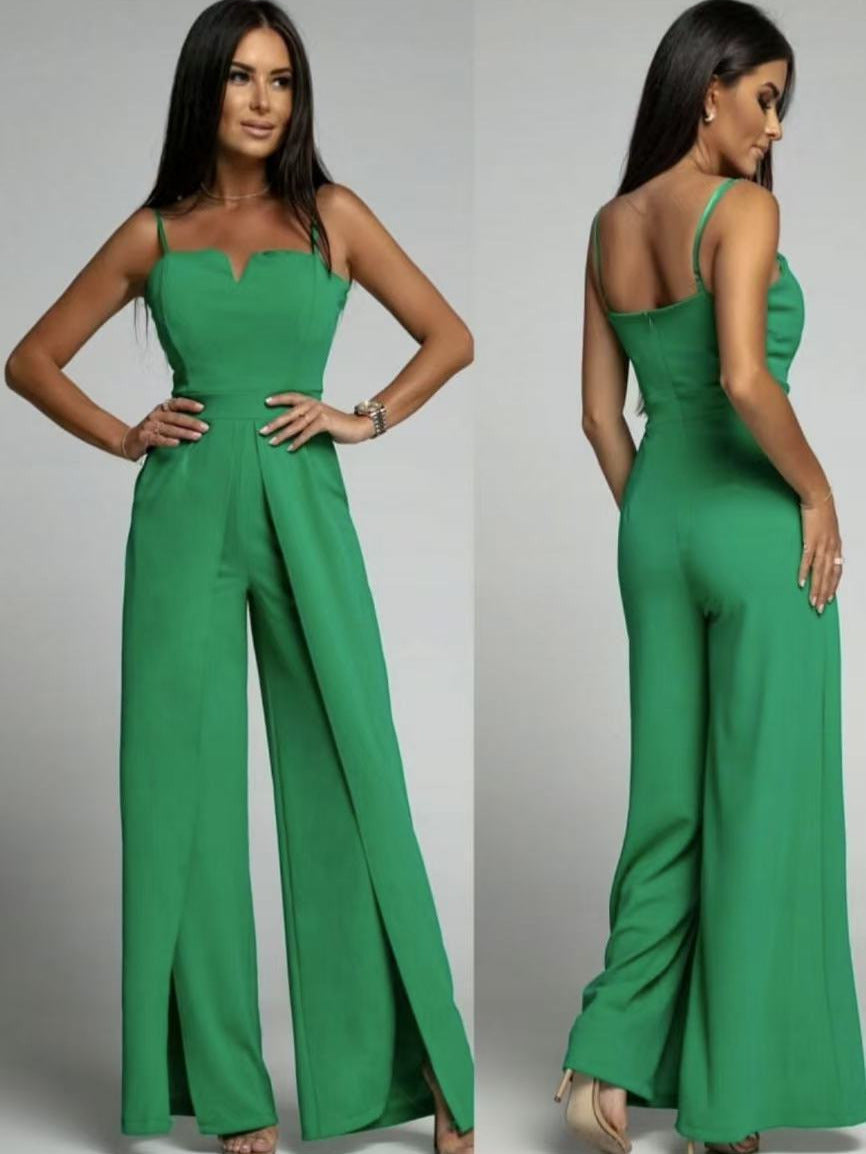 Women's Jumpsuit – Strapless Slim Fit – Wide Legs with Front Slit – Elegant Party Look