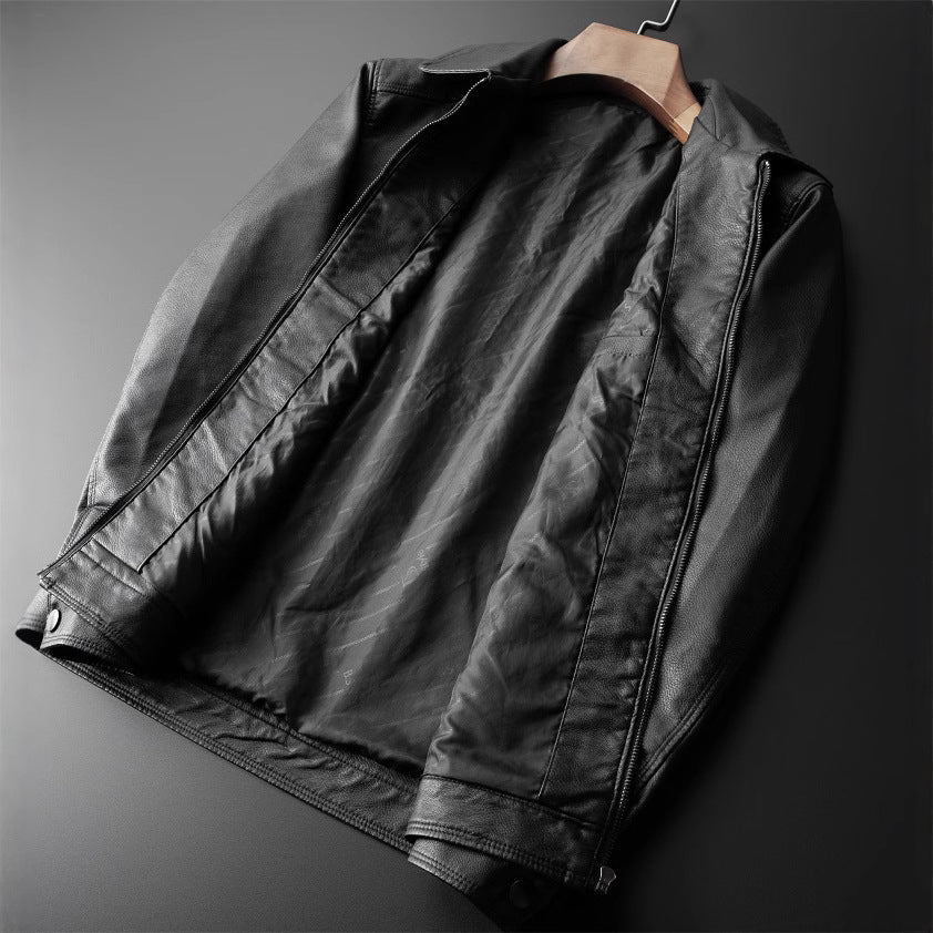 TrendAura Nordic Flair Men's Jacket With Tailored Fit And Smooth Leather Look Stand Collar Zipper Closure