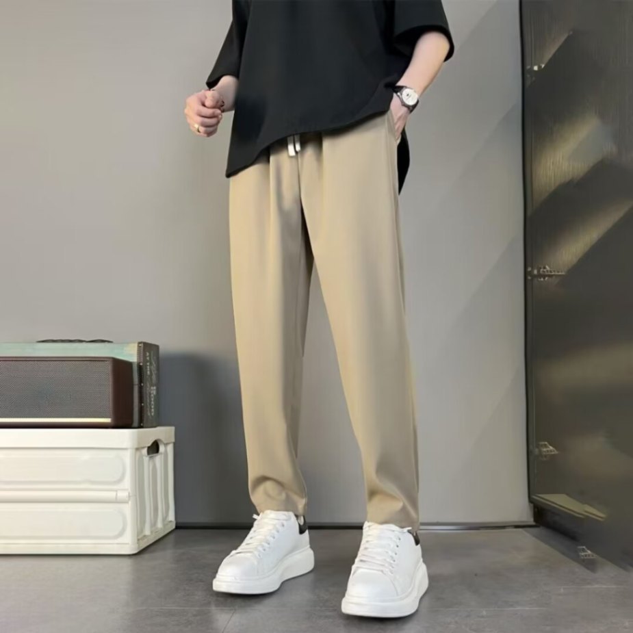 Mens Trousers Straight Leg Relaxed Fit Breathable Fabric Drawstring Closure Nordic Flair By TrendAura