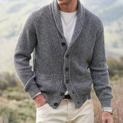 TrendAura Men's Shawl Collar Cardigan with Button Closure and Long Sleeve Front Pockets Knit Sweater