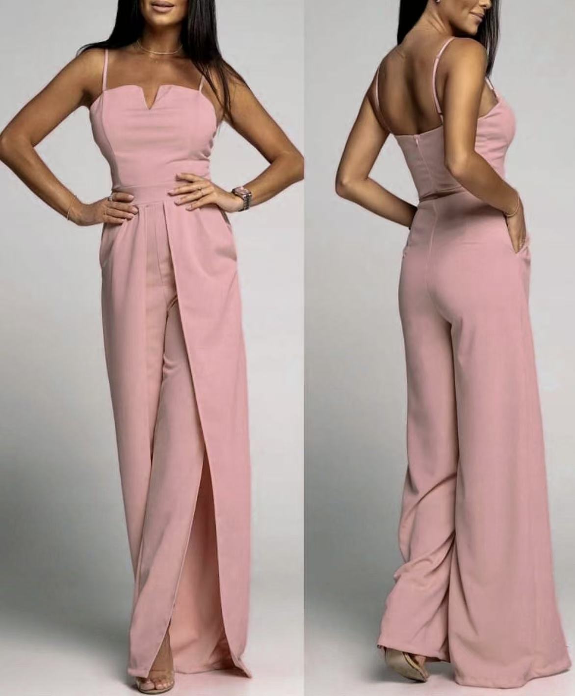 Women's Jumpsuit – Strapless Slim Fit – Wide Legs with Front Slit – Elegant Party Look
