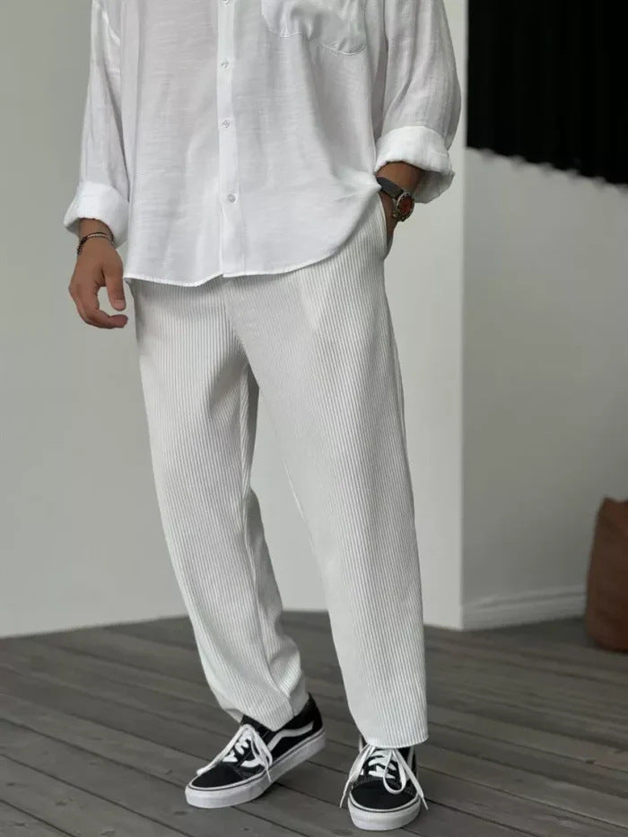 Men's Striped Cropped Pants For Summer Trendy Casual Hong Kong Style Everyday Wear For Men