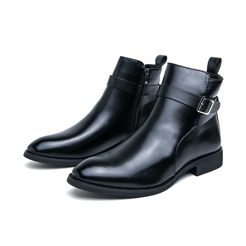 Leather Boots For Men With Buckle And Zipper Elegant Brown Leather Footwear For Style And Comfort