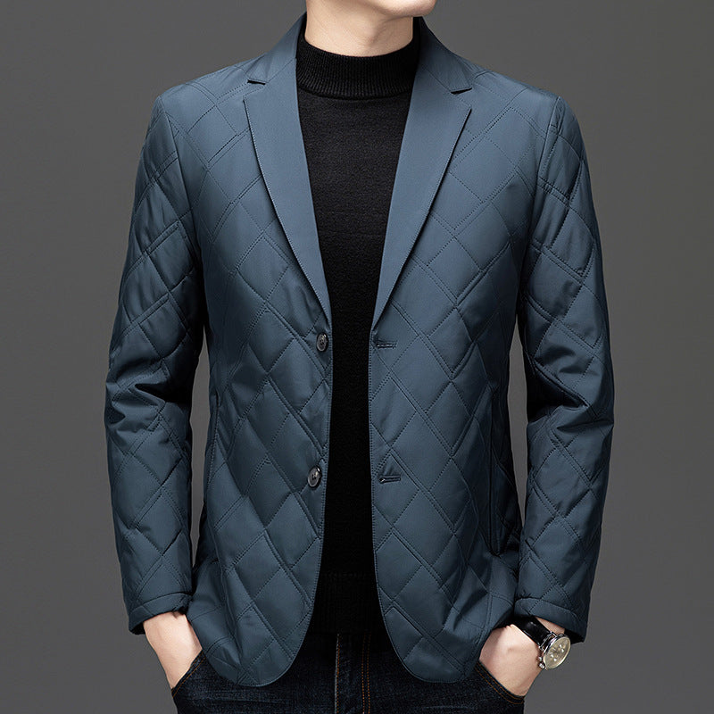 TrendAura Mens Quilted Blazer Jacket Slim Fit Notched Lapel For Smart Casual Office Wear Wardrobe Essential