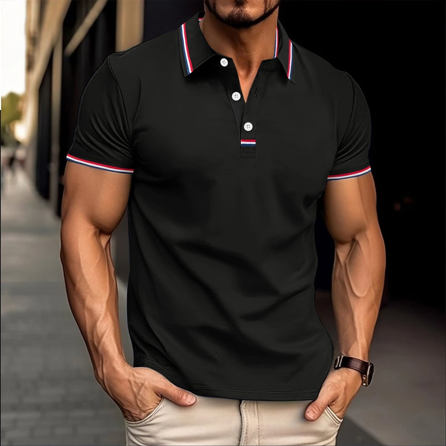 Nordisk-Flair Men's Polo Shirt Slim Fit Cotton Blend Ribbed Collar Button Placket
