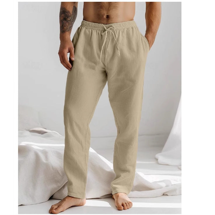 Couture-Moda Mens Linen Pants Breathable Lightweight Relaxed Fit Drawstring Waist
