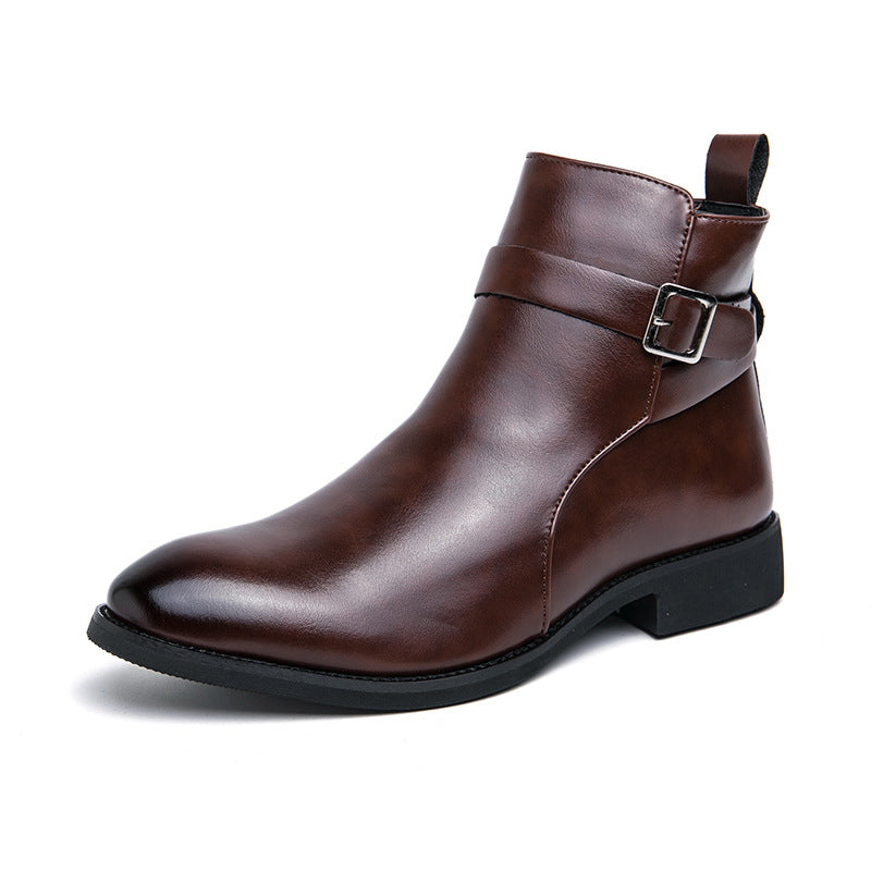Leather Boots For Men With Buckle And Zipper Elegant Brown Leather Footwear For Style And Comfort