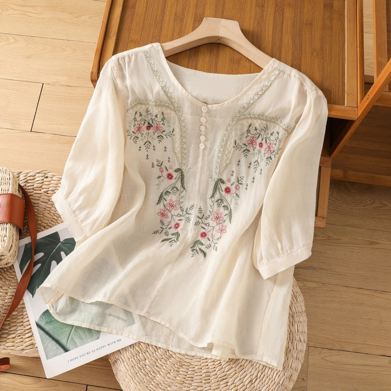 Women's Floral Relaxed Blouse with Lightweight Fabric and Breathable Design