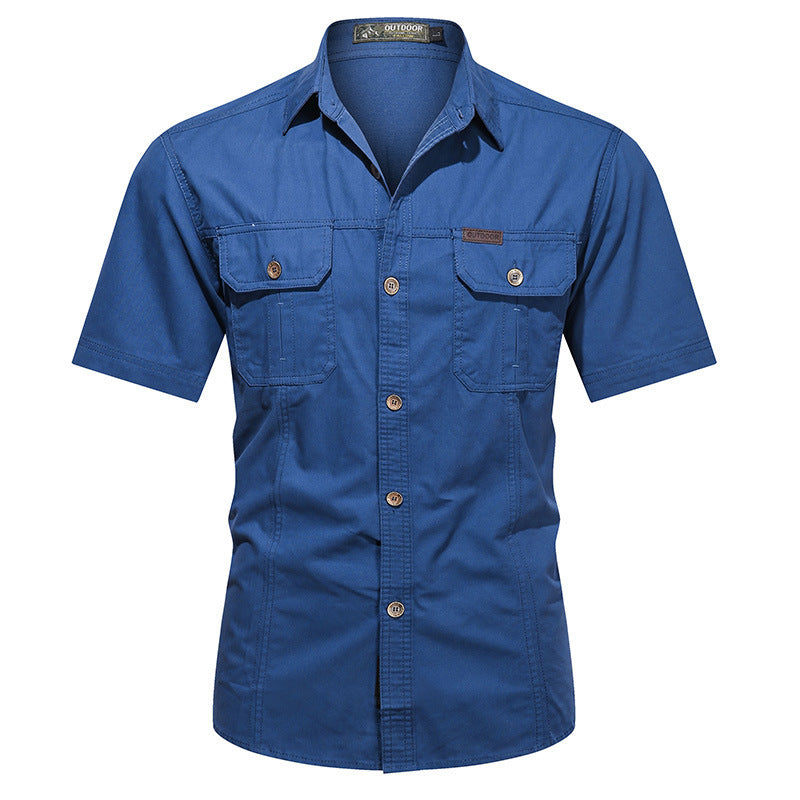 Men's Short Sleeve Cotton Blend Shirt With Relaxed Fit Button Closure And Chest Pockets