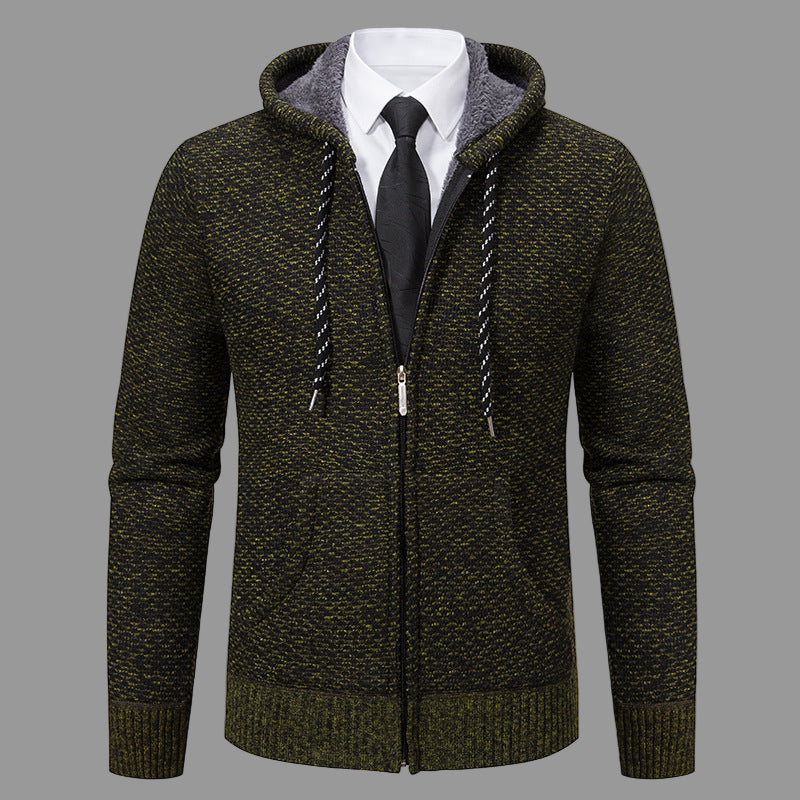 TrendAura Mens Hooded Cardigan Knit Blend Full Zip With Ribbed Cuffs For Smart Casual Layering