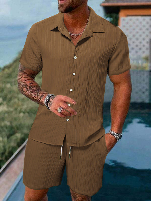 Men's Casual Button Down Shirt And Shorts Set Relaxed Fit Cotton Blend Summer Essentials