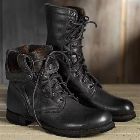 Women's Lace-up Boots with Sturdy Sole and Adjustable Laces