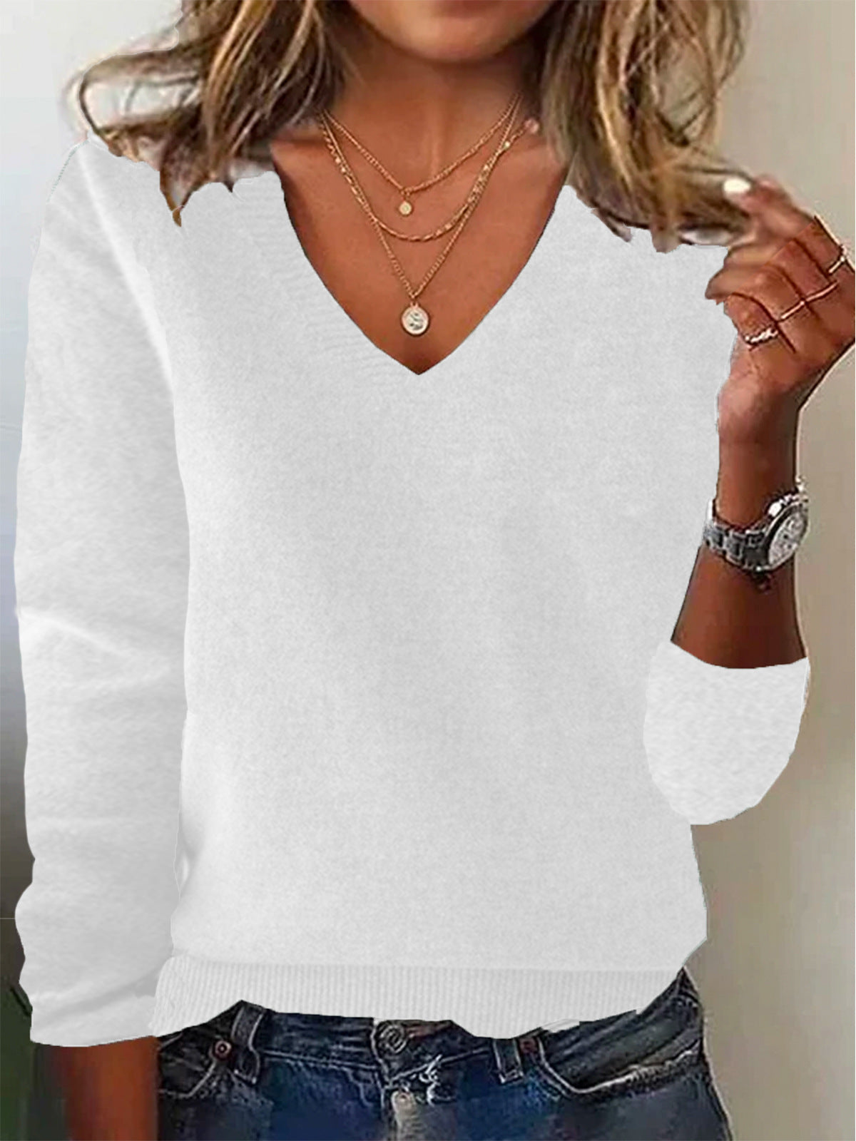 Women’s Pullover Sweater – Wool Knit – Relaxed Fit – V-Neck – Long Sleeve Casual Wear
