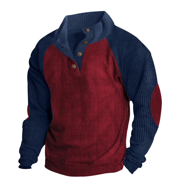Mens Textured Knit Sweatshirt Regular Fit With Button Placket And Raglan Sleeves