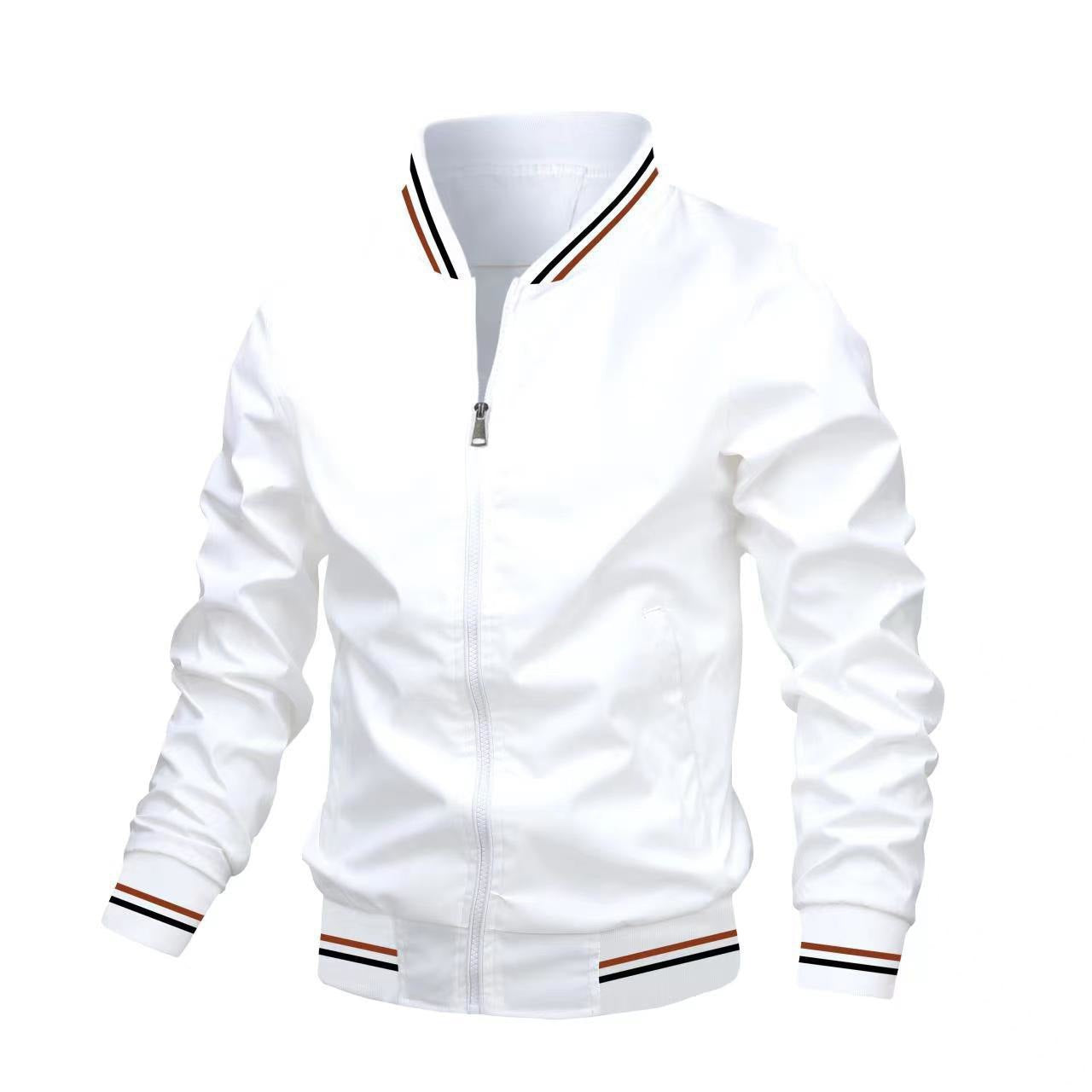 Mens Casual Jacket Slim Fit Stand Collar Zip Front Closure With Ribbed Cuffs Lightweight Bomber Style Outerwear
