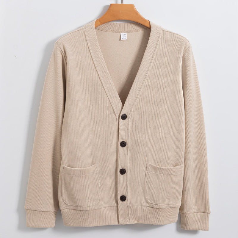 Mens Cardigan Cotton Knit Relaxed Fit V Neck Button Closure With Pockets Casual Sweater