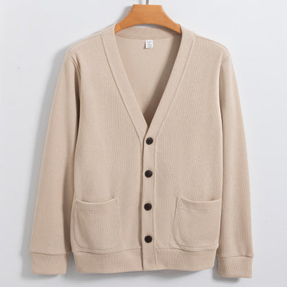 Mens Cardigan Cotton Knit Relaxed Fit V Neck Button Closure With Pockets Casual Sweater