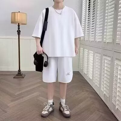 Men's Relaxed Fit Cotton Lounge Set With Short Sleeve Top And Knee Length Shorts For Summer