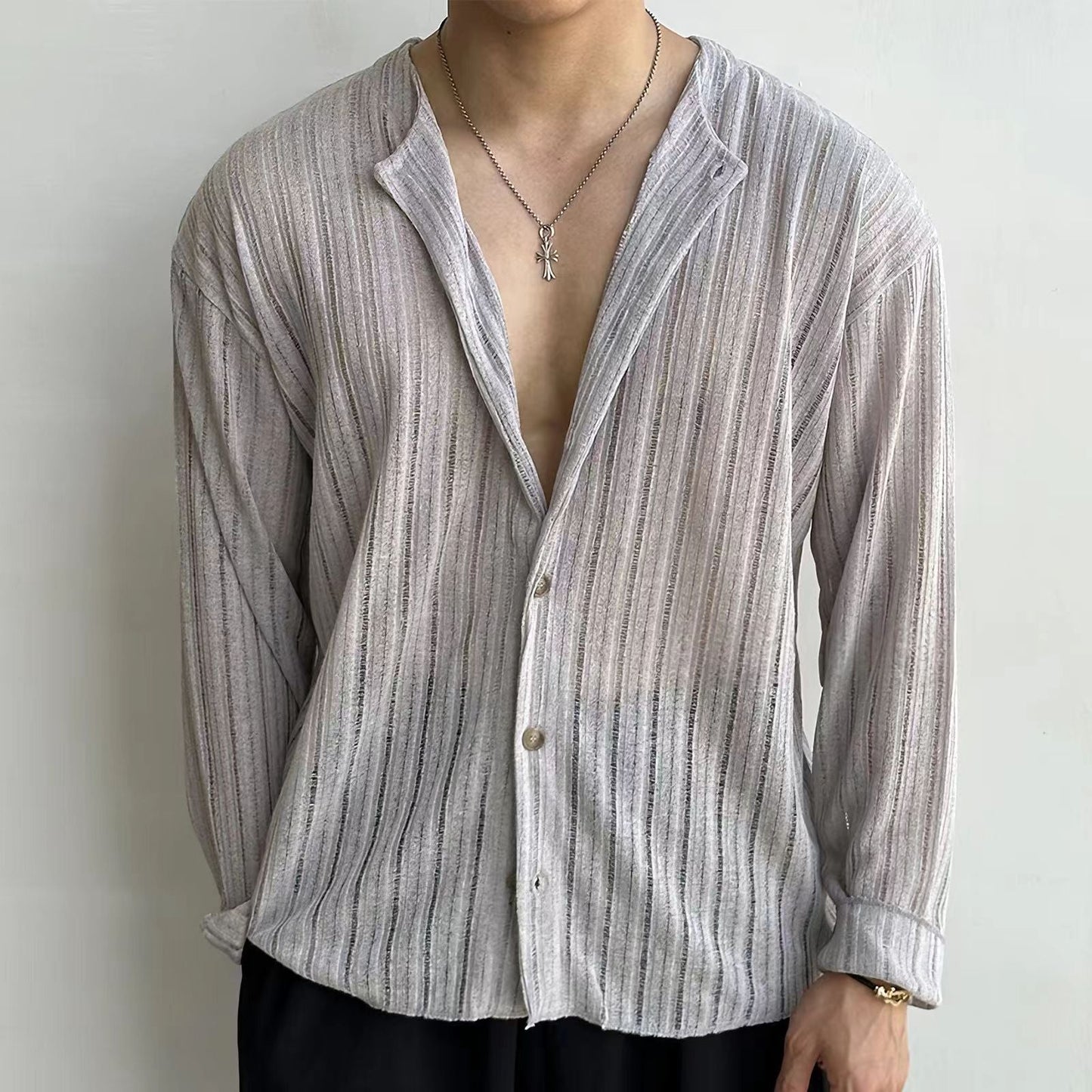 Men's Knitted Cardigan With V Neck Relaxed Fit Button Closure Long Sleeves Comfortable Everyday Wear