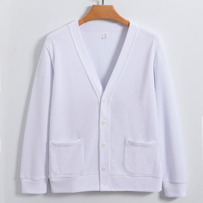 Mens Cardigan Cotton Knit Relaxed Fit V Neck Button Closure With Pockets Casual Sweater