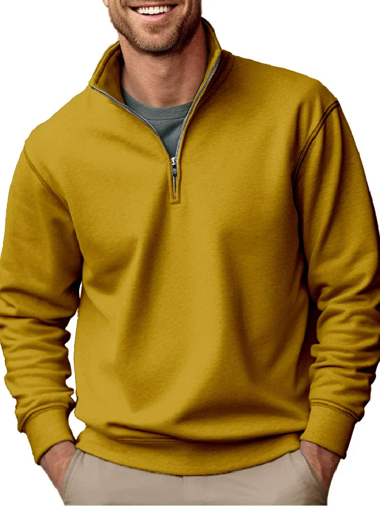 Men's Sweatshirt Regular Fit Soft Fleece Quarter Zip Stand Collar Ribbed Hem By TrendAura