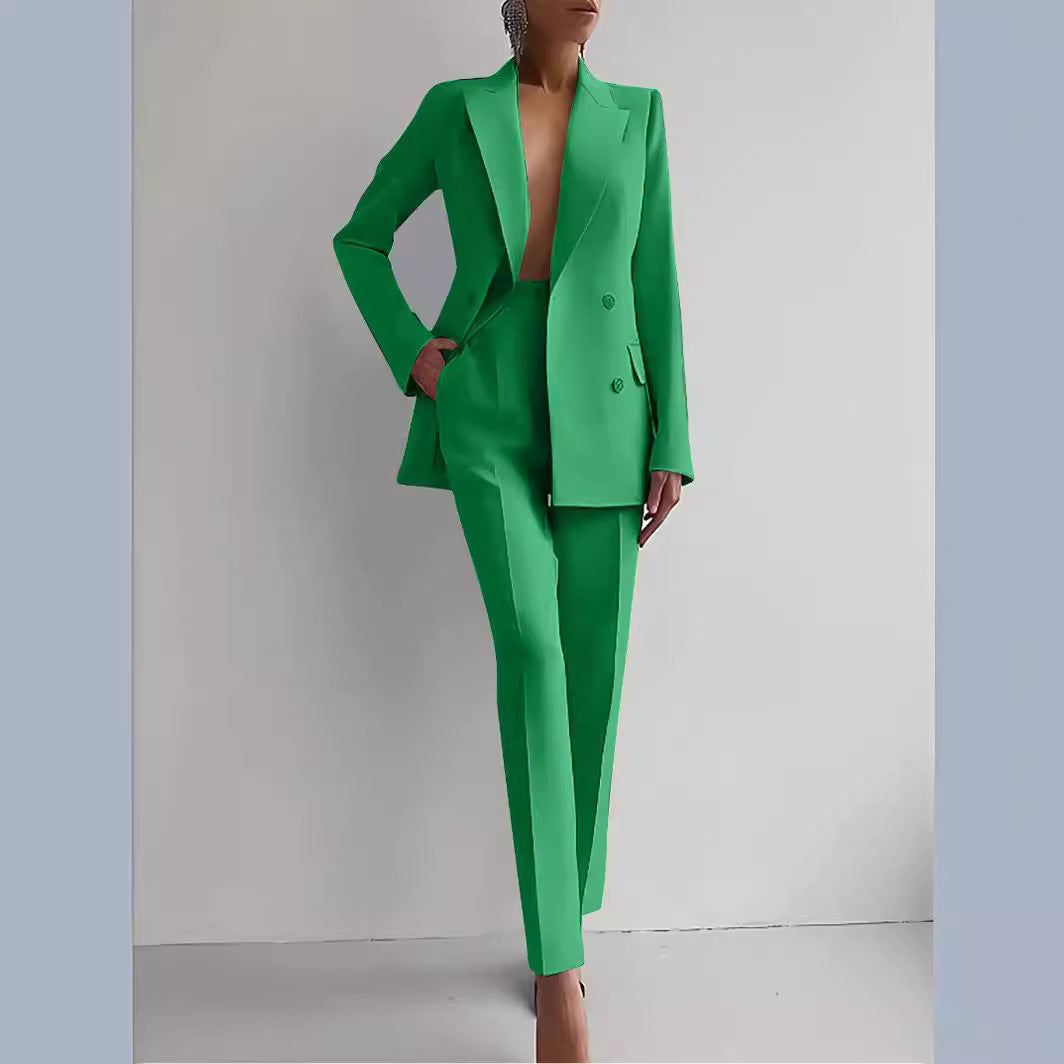 TrendAura Womens Double Breasted Blazer and Trouser Suit Timeless Tailored Business Set
