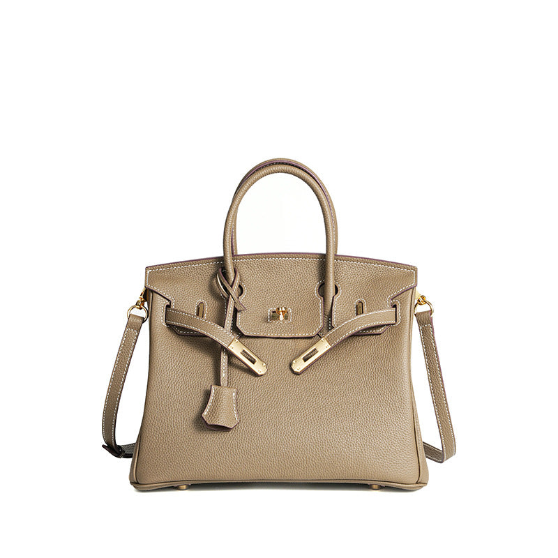 TrendAura Jessica Structured Leather Handbag - Timeless Elegance With Flap Closure And Detachable Strap