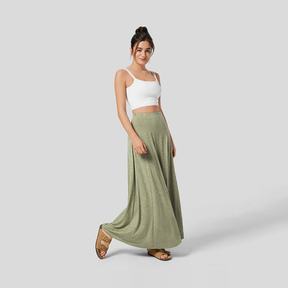 Women's Long Skirt – Knit Fabric – High Waist – Loose Fit – Full Length Casual
