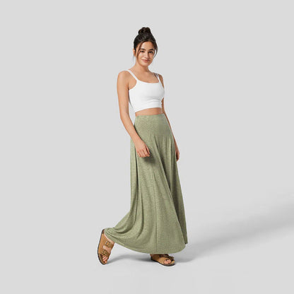 Women's Long Skirt – Knit Fabric – High Waist – Loose Fit – Full Length Casual