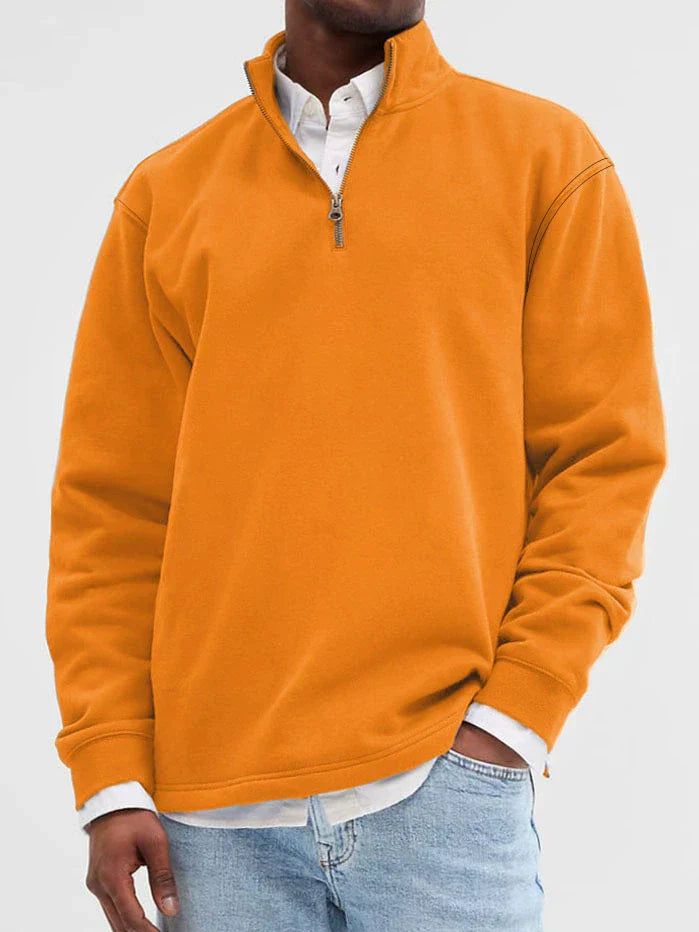 Nordisk Flair Mens Cotton Blend Sweatshirt Stand Collar Zip Front Relaxed Fit Ribbed Hem Cuffs