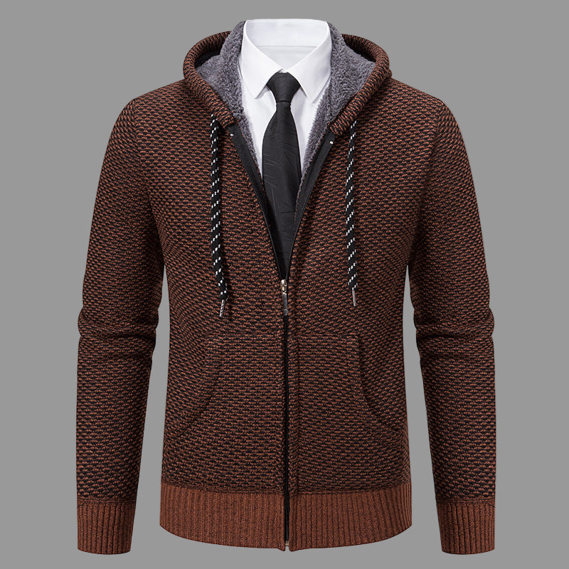 TrendAura Mens Hooded Cardigan Knit Blend Full Zip With Ribbed Cuffs For Smart Casual Layering