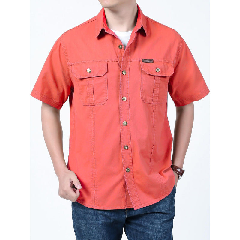 Men's Short Sleeve Cotton Blend Shirt With Relaxed Fit Button Closure And Chest Pockets