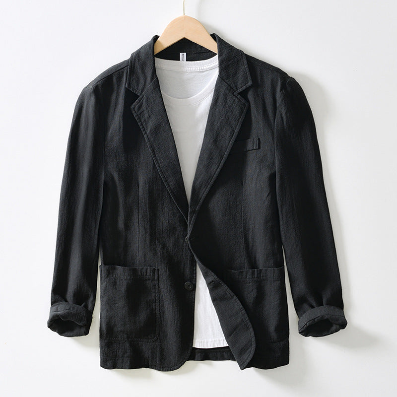 Mens Blazer Cotton Linen Mix Relaxed Fit Single Breasted With Pockets for Casual and Formal Looks