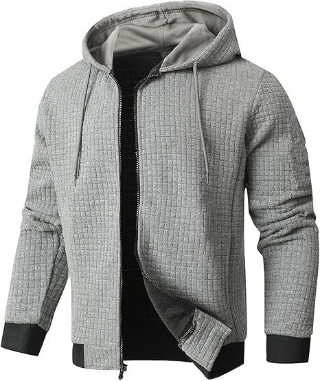 Men's Hooded Quilted Bomber Jacket Zip Front With Pockets By TrendAura For Fall Style