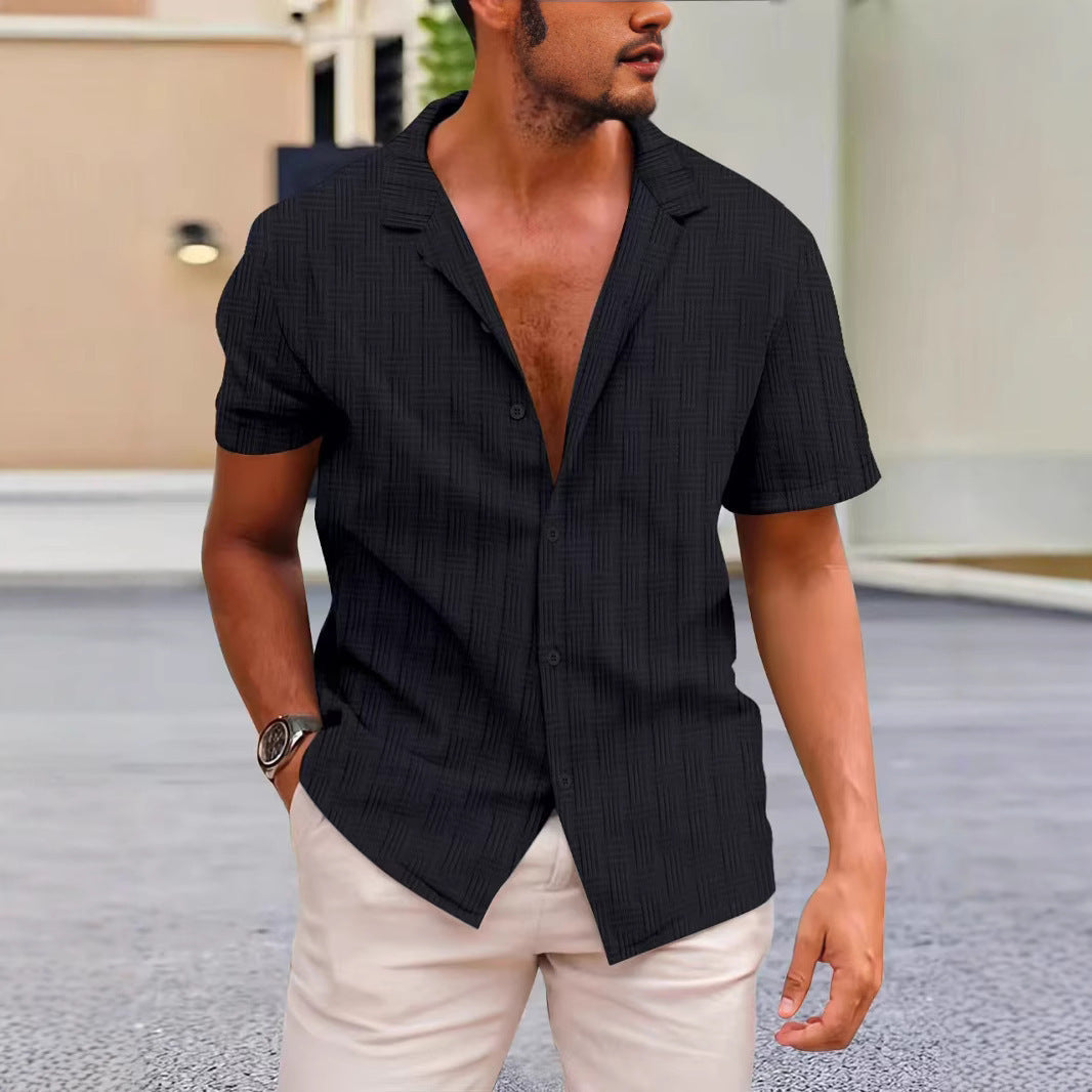 TrendAura Men's Short Sleeve Shirt Cotton Linen Blend - Classic Fit - Button Closure