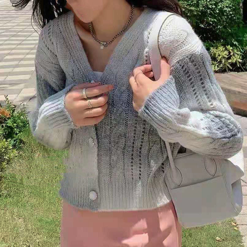 Women’s Knitted Cardigan – Relaxed Fit – Cable Knit – Button Front – Voluminous Sleeves