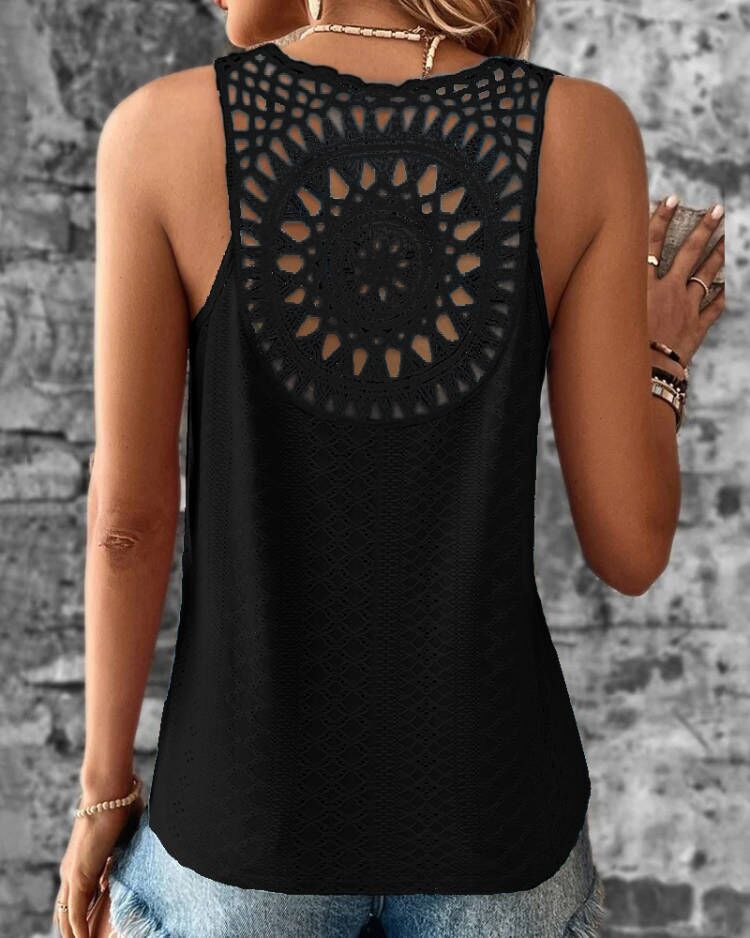 Women’s Sleeveless Top – Relaxed Fit – V-Neck – Crochet Cotton – Lightweight Casual