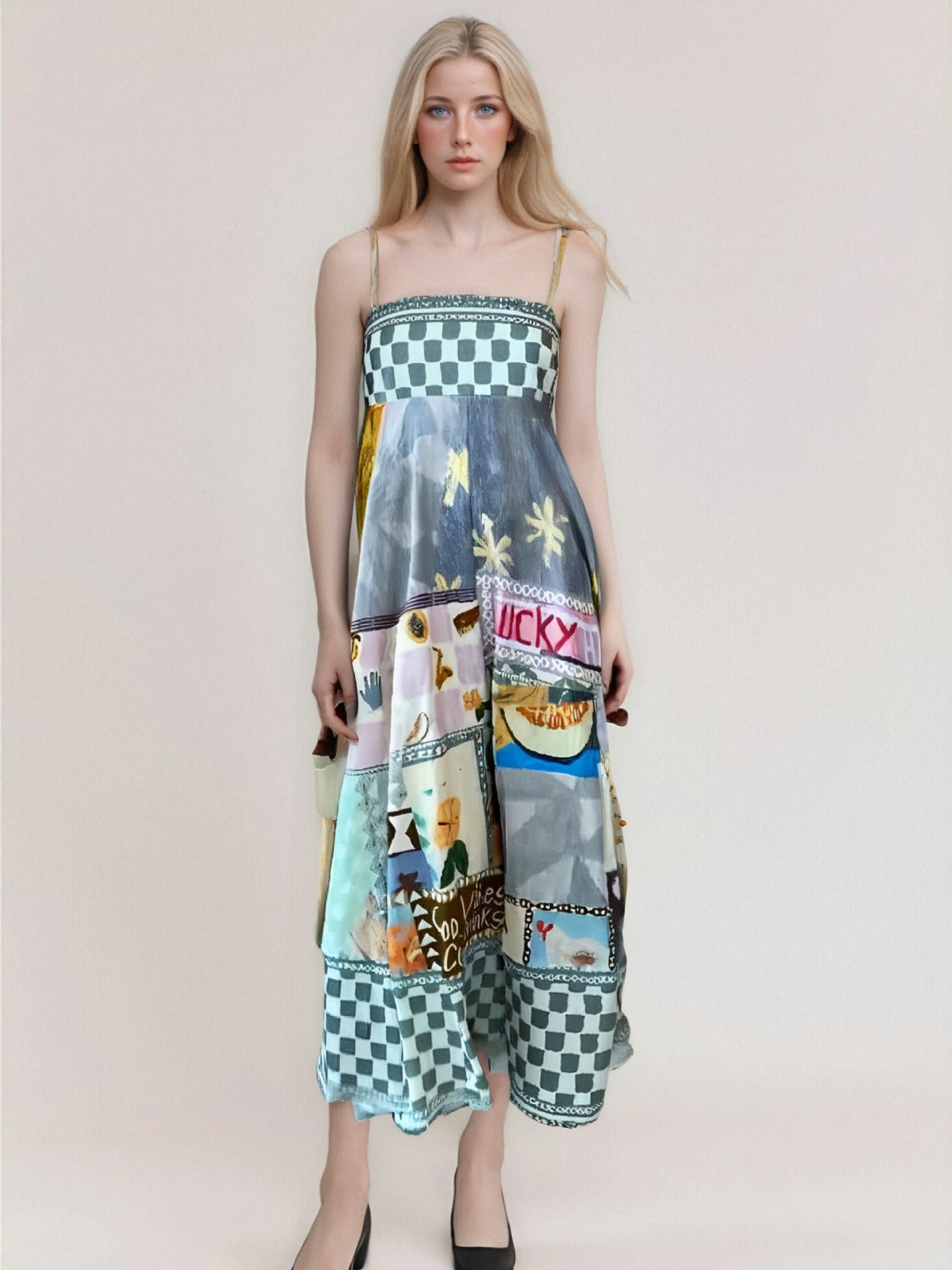 Women’s Maxi Dress – Strapless High Waist – Flowy Fit – Abstract Print