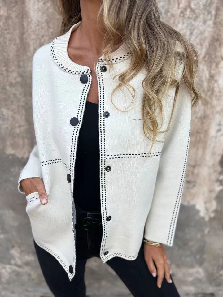 Women’s Cardigan – Loose Fit Knit – Button Front – Round Neck – Hip Length Layer