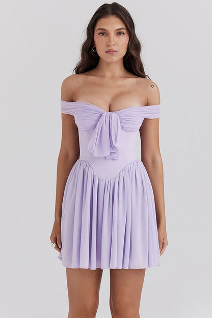 Dress for women – Off-shoulder mini dress – Bow detail – Light and airy fit