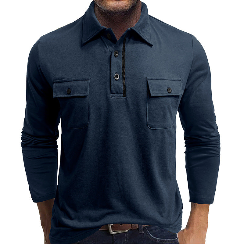 Men's Long Sleeve Polo Shirt Cotton Blend Regular Fit With Dual Flap Chest Pockets Nordisk Flair