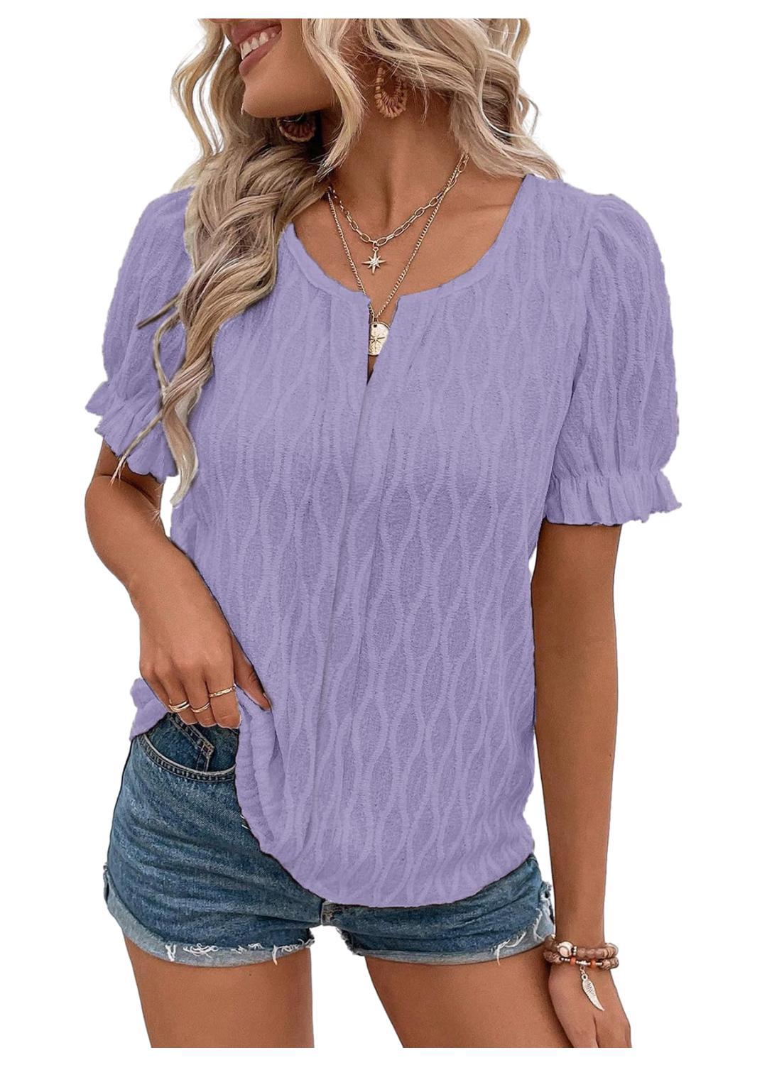 Jacquard Puff Sleeve Top For Women Trendy Loose Fit Comfortable Casual Everyday Wear