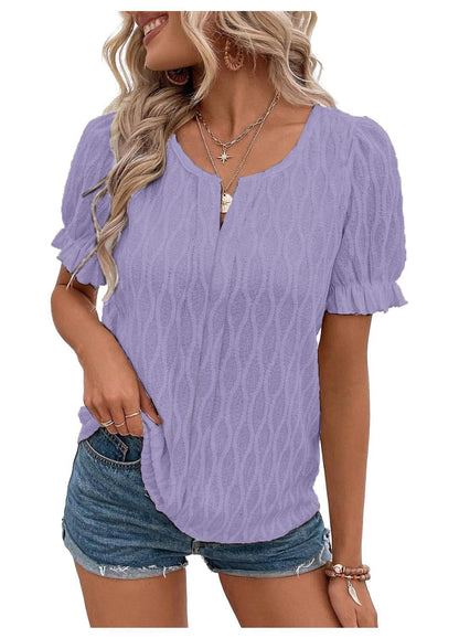 Jacquard Puff Sleeve Top For Women Trendy Loose Fit Comfortable Casual Everyday Wear