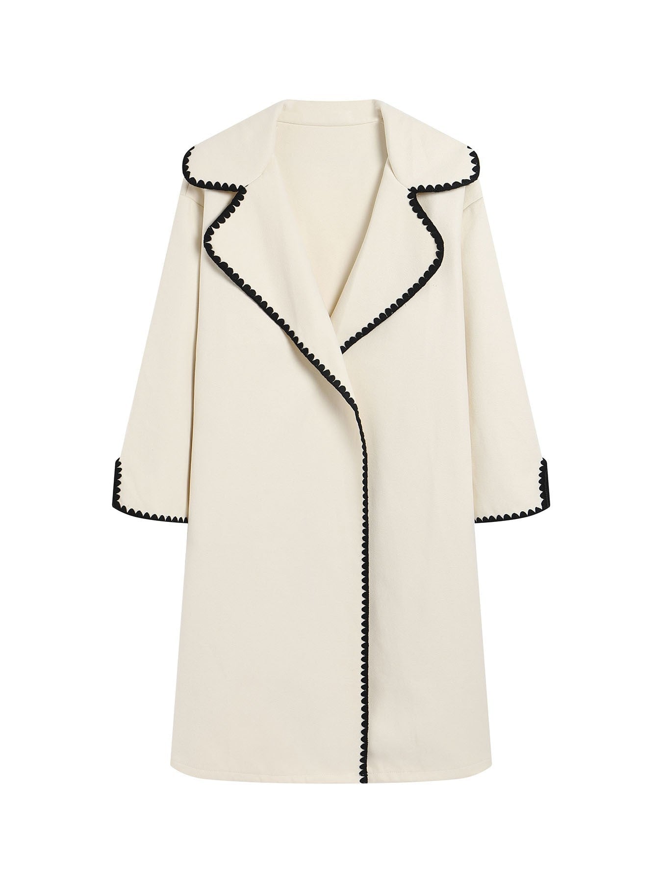 Women’s Windbreaker Jacket – Wool – Oversized Fit – Lapel – Shell Embroidery